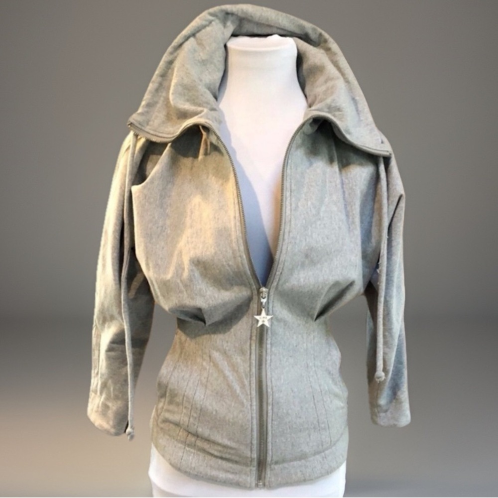 Gray Fitted Pleated Waist Sweatshirt Zippe…